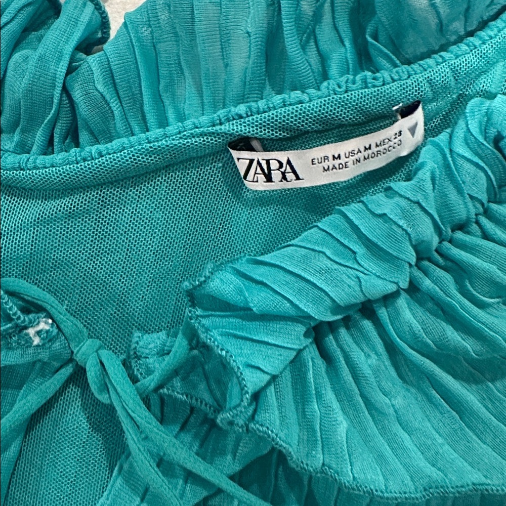 Zara Turquoise Ruffled Blouse - Picture 2 of 3